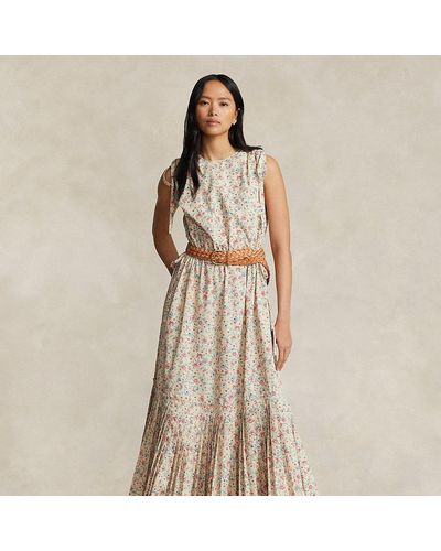 Ralph Lauren Floral Self-tie Cotton-blend Dress - Natural