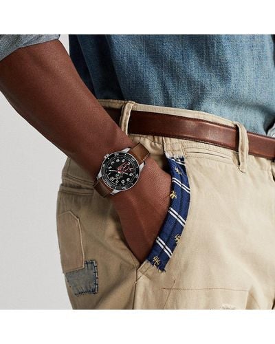 Polo Ralph Lauren 42 Mm Stalen Horloge Met Polospeler - Zwart
