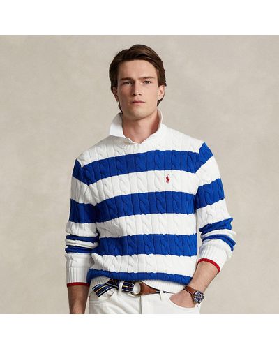 Ralph Lauren Striped Cable-knit Cotton Sweater - Blue
