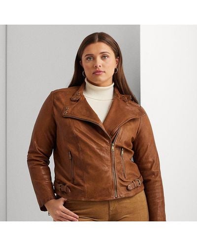 Lauren by Ralph Lauren Ralph Lauren Burnished Leather Moto Jacket - Brown