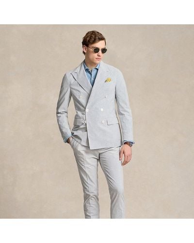 Polo Ralph Lauren Pleated Seersucker Suit Trouser - Grey