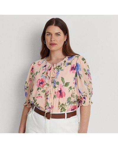 Ralph Lauren Plus Größen - Bluse aus Georgette in Knitter-Optik - Pink