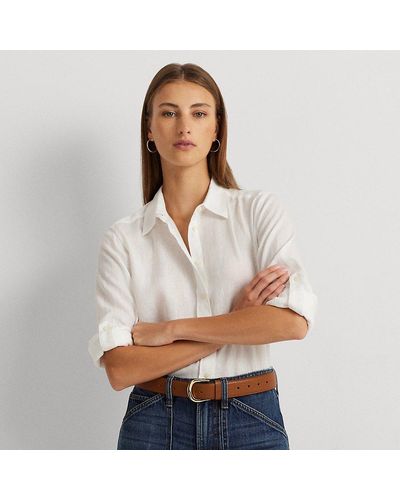 Lauren by Ralph Lauren Ralph Lauren Relaxed Fit Linen Roll Tab-sleeve Shirt - White