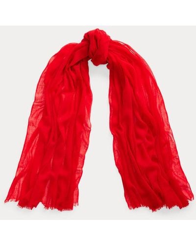 Polo Ralph Lauren Sciarpa in lana con frange - Rosso