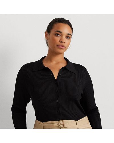 Lauren by Ralph Lauren Ralph Lauren Rib-knit Long-sleeve Polo Cardigan - Black