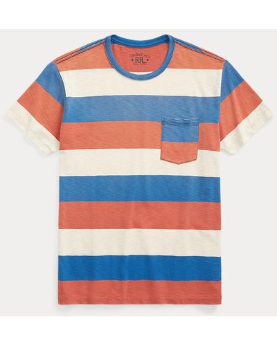 RRL Striped Jersey Pocket T-shirt - Blue