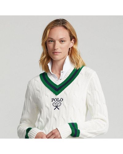 Polo Ralph Lauren Wimbledon Cable Cotton Cricket Jumper - Green