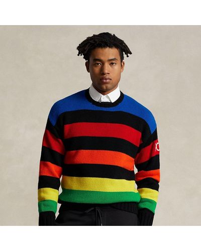 Polo Ralph Lauren Gestreepte Trui Van Wolmix Met Logo - Blauw