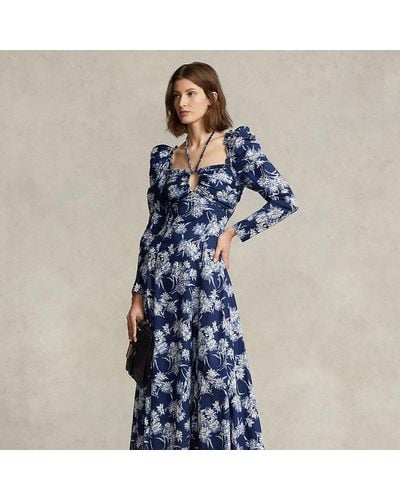 Ralph Lauren Floral-print Halterneck Cotton Dress - Blue