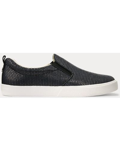 Lauren by Ralph Lauren Haddley Leather-trim Straw Trainer - Black