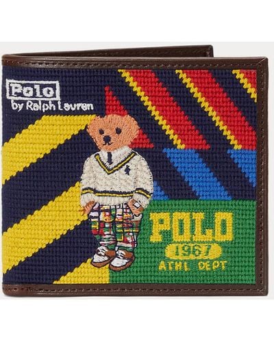 Polo Ralph Lauren Polo Bear Striped Needlepoint Wallet - White