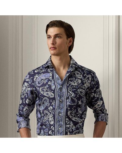 Ralph Lauren Purple Label Camicia in twill di seta stampa cashmere - Blu