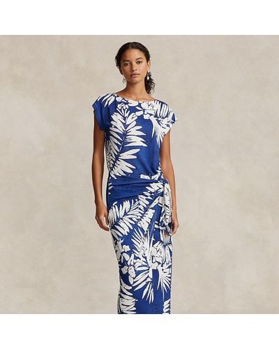 Ralph Lauren Vestido cruzado de lino con flores - Azul