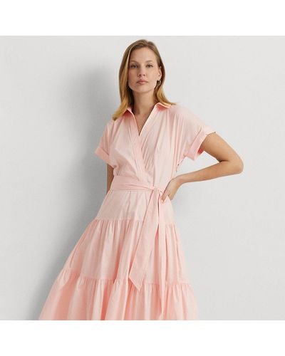 Lauren by Ralph Lauren Ralph Lauren Belted Cotton-blend Tiered Dress - Pink