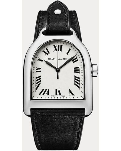 Ralph Lauren Grote Stalen Horloge Witte Wijzerplaat - Zwart