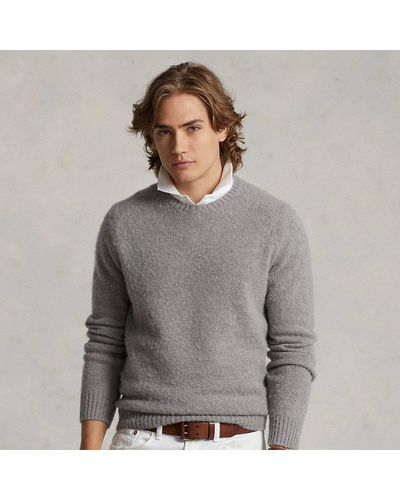 Ralph Lauren Suede-patch Wool Crewneck Sweater - Gray
