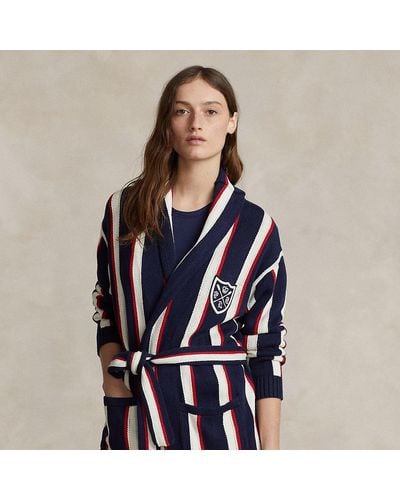 Polo Ralph Lauren Striped Linen-blend Wrap Cardigan - Blue