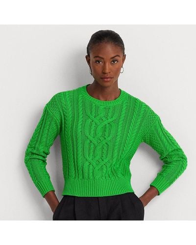 Lauren by Ralph Lauren Cable-knit Cotton Crewneck Sweater - Green