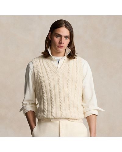 Ralph Lauren Aran-knit Cotton-cashmere Jumper Waistco - Natural