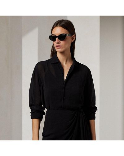 Ralph Lauren Collection Camisa Capri de gasa de lino Relaxed Fit - Negro