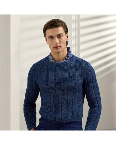 Ralph Lauren Purple Label Rib-knit Silk-linen Jumper - Blue