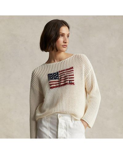 Polo Ralph Lauren Patchwork-flag Cotton-linen Jumper - Natural