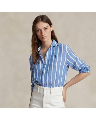 Ralph Lauren Relaxed Fit Striped Linen Shirt - Blue