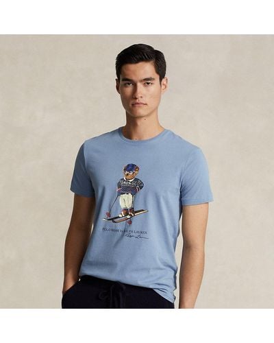 Polo Ralph Lauren Custom Slim Jersey T-shirt Met Polo Bear - Blauw