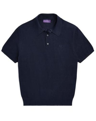 Ralph Lauren Purple Label Monogram Silk-blend Polo-collar Jumper - Blue