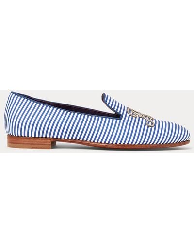 Ralph Lauren Collection Pantofole Alonzo a righe con ricamo - Blu