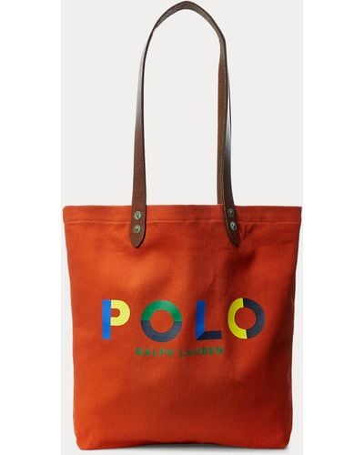 Polo Ralph Lauren Logo Leather-trim Twill Shopper Tote - Red