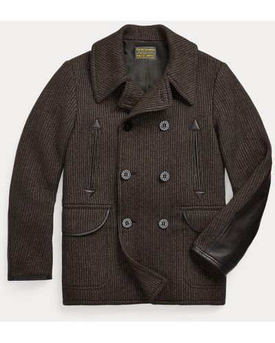 RRL Leather-trim Wool-cotton Peacoat - Black