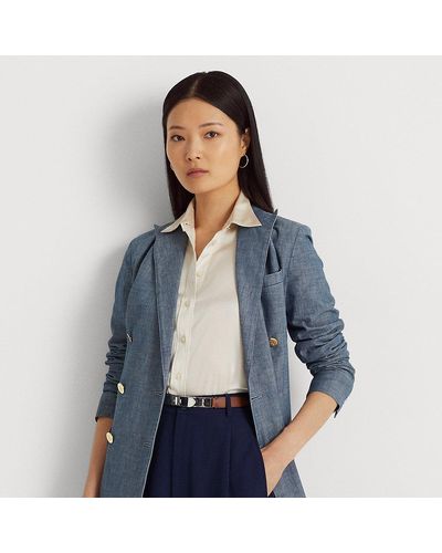 Ralph Lauren Petite - Double-breasted Chambray Blazer - Blue