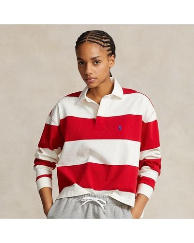Polo Ralph Lauren Striped Cropped Jersey Rugby Shirt - Red