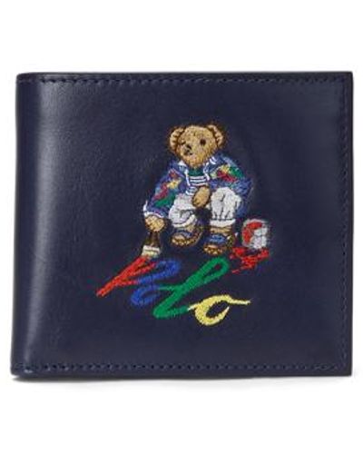 Polo Ralph Lauren Polo Bear Leather Billfold Coin Wallet - Blue