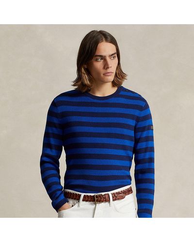 Polo Ralph Lauren Striped Rib-knit Cotton-cashmere Jumper - Blue