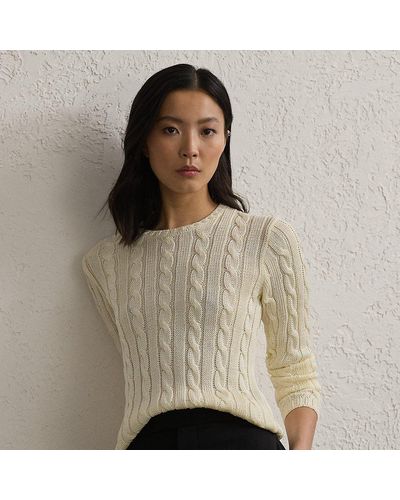 Ralph Lauren Collection Ralph Lauren Cable-knit Silk Crewneck Sweater - Natural