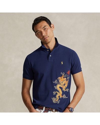 Polo Ralph Lauren Lunar New Year Mesh Polo-shirt Met Draak - Blauw
