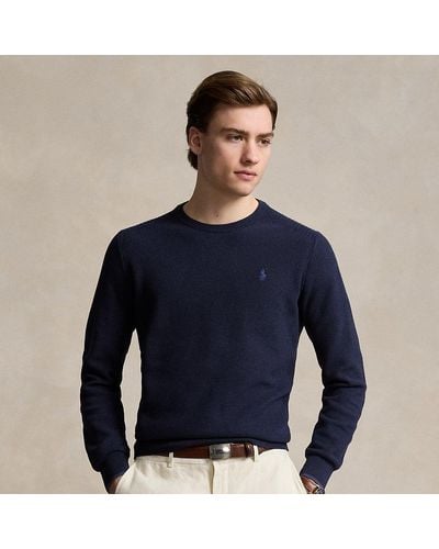 Polo Ralph Lauren Mesh-knit Cotton Crewneck Jumper - Blue