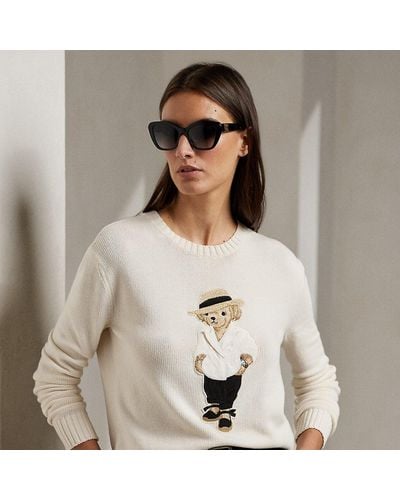 Ralph Lauren Collection Linen Polo Bear Cotton Sweater - Natural