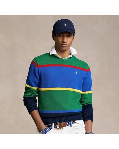 Ralph Lauren Striped Cotton Crewneck Sweater - Green
