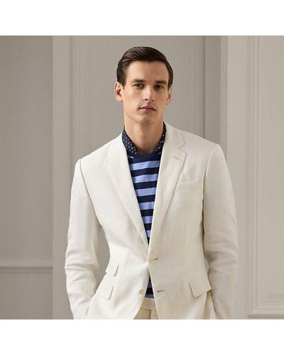 Ralph Lauren Purple Label Kent Hand-tailored Linen Suit Jacket - White