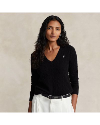 Ralph Lauren Cable-knit Wool-cashmere V-neck Sweater - Black