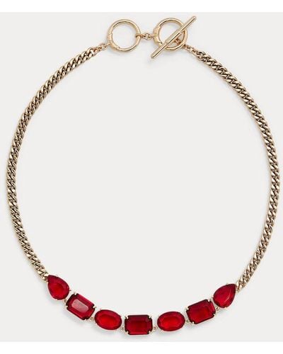 Lauren by Ralph Lauren Goldfarbene Halskette mit Ziersteinen - Rot