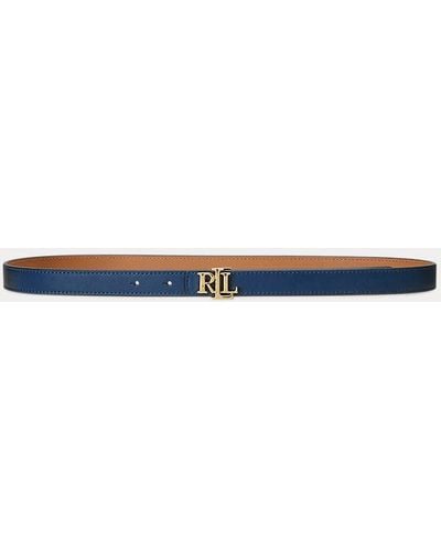 Lauren by Ralph Lauren Logo Reversible Leather Skinny Belt - Blue