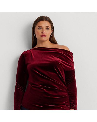 Lauren by Ralph Lauren Grandes Tailles - Haut asymétrique plissé en velours - Rouge