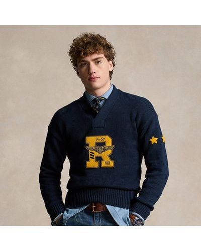 Ralph Lauren Military-College-Pullover aus Baumwolle - Blau