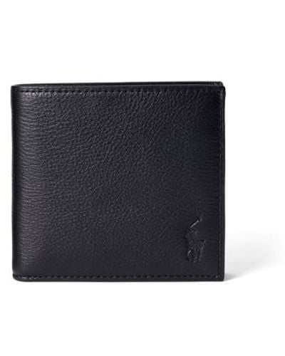 Polo Ralph Lauren Pebbled Leather Billfold Coin Wallet - Black
