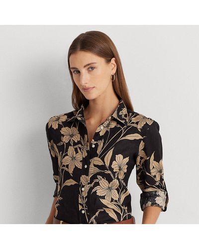 Lauren by Ralph Lauren Gebloemde Linnen Blouse - Zwart