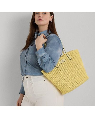 Lauren by Ralph Lauren Leather-trim Straw Large Brie Tote Bag - Blue